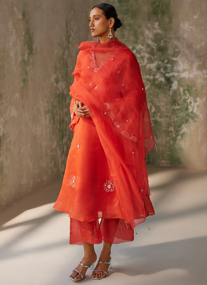 Red Embroidered Kurta Pant Set Zoon Tribe - Fabilicious Fashion