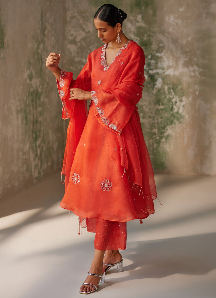 Red Embroidered Kurta Pant Set Zoon Tribe - Fabilicious Fashion