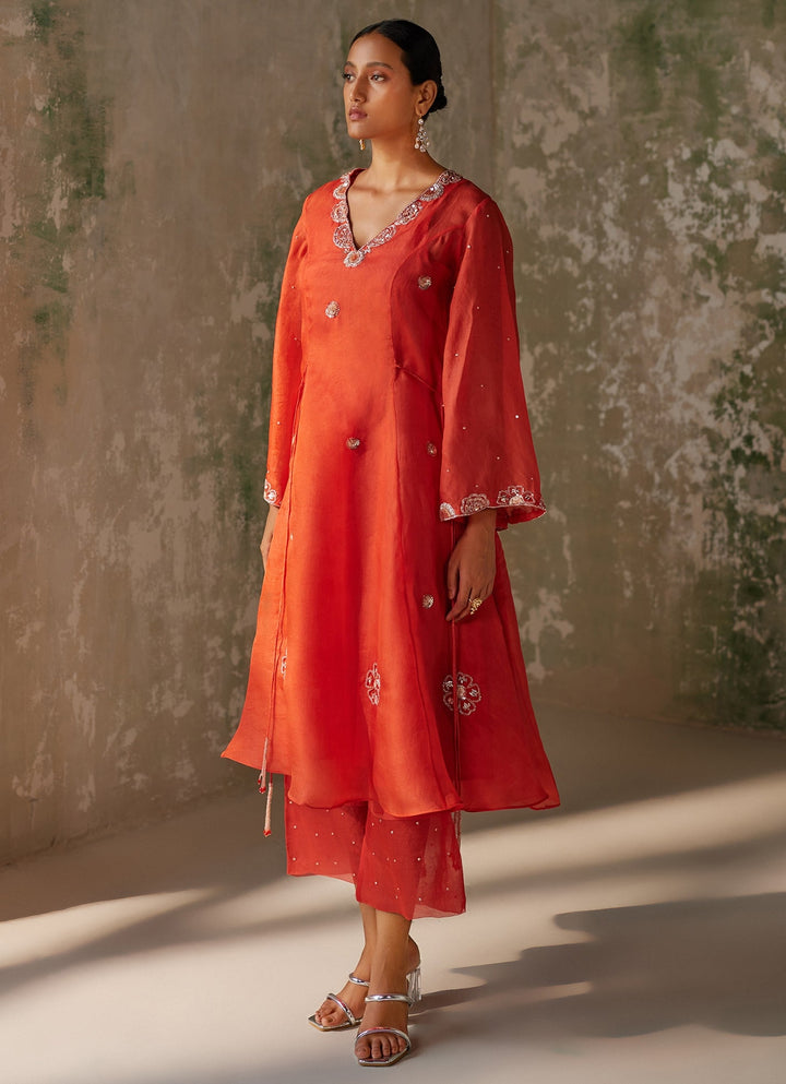 Red Embroidered Kurta Pant Set Zoon Tribe - Fabilicious Fashion