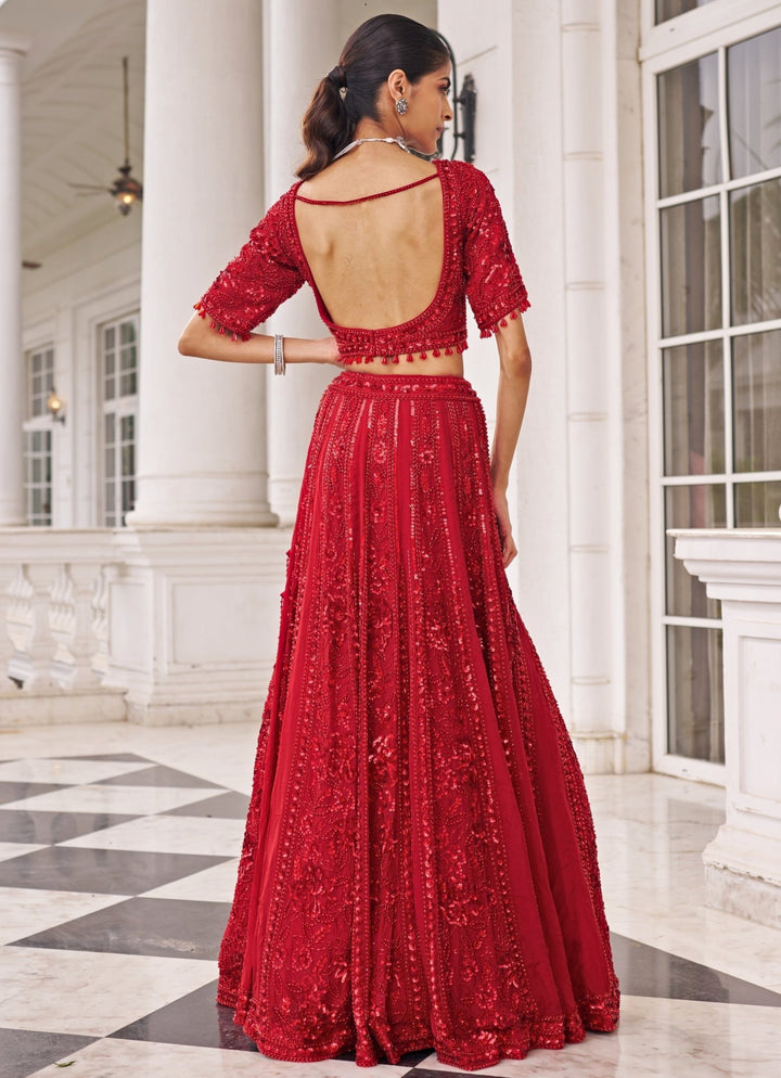 Red Embroidered Organza Lehenga Set Nidhika Shekar - Fabilicious Fashion