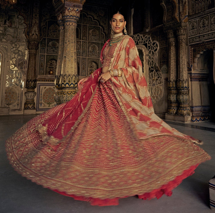 Red Silk Embroidered Bridal Lehenga Set Nitika Gujral - Fabilicious Fashion