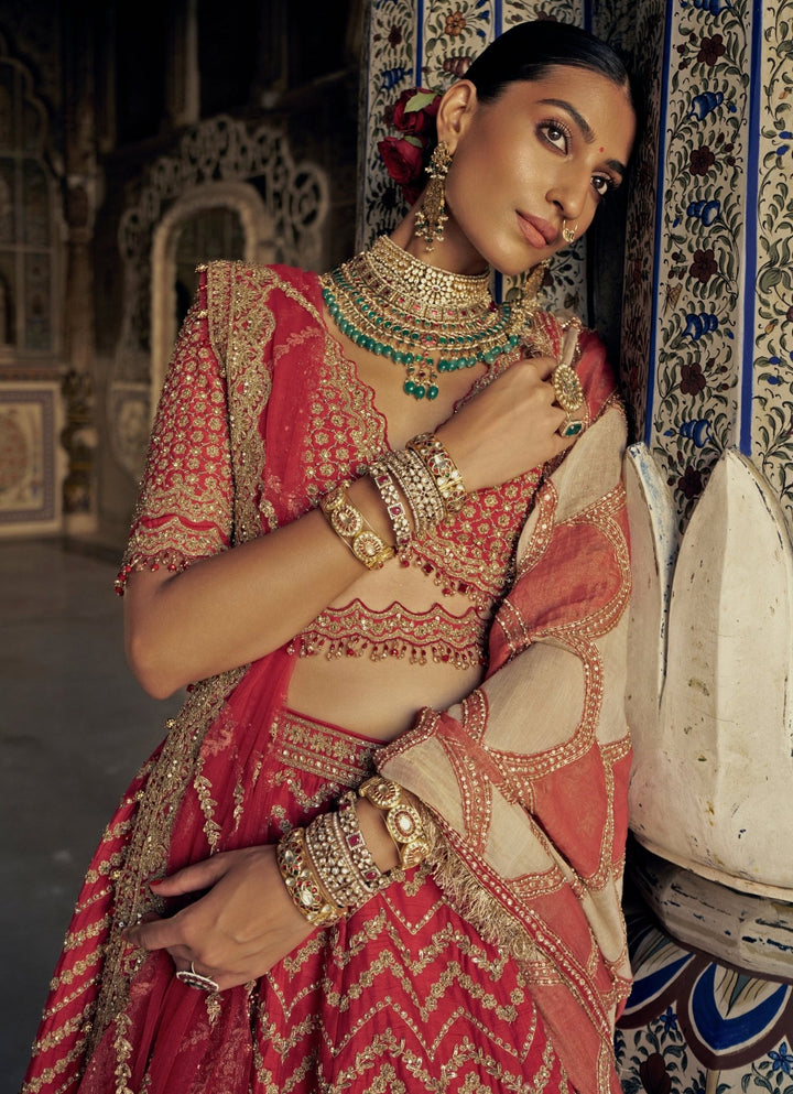 Red Silk Embroidered Bridal Lehenga Set Nitika Gujral - Fabilicious Fashion