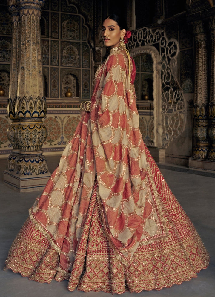 Red Silk Embroidered Bridal Lehenga Set Nitika Gujral - Fabilicious Fashion