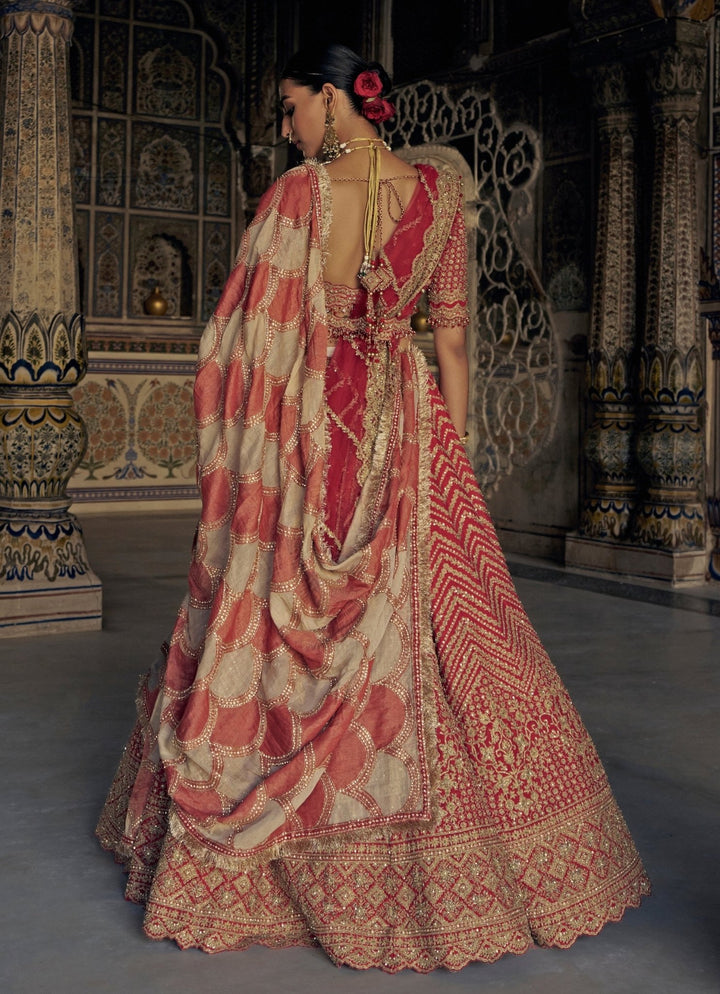 Red Silk Embroidered Bridal Lehenga Set Nitika Gujral - Fabilicious Fashion