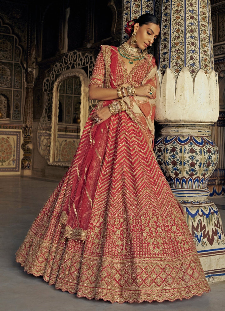 Red Silk Embroidered Bridal Lehenga Set Nitika Gujral - Fabilicious Fashion