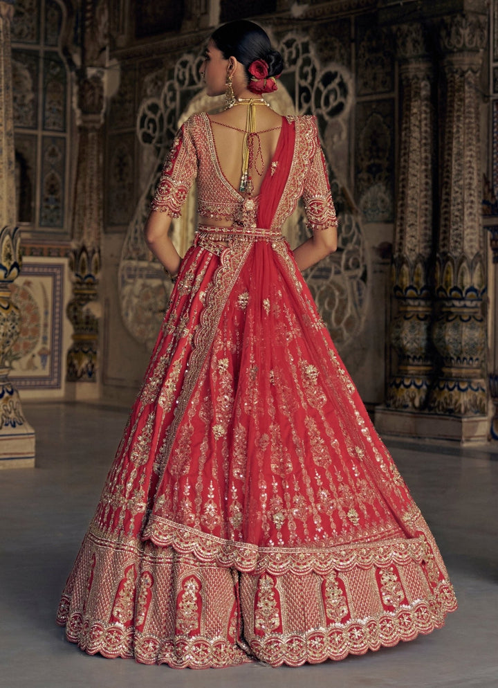 Red Silk Embroidered Bridal Lehenga Set Nitika Gujral - Fabilicious Fashion