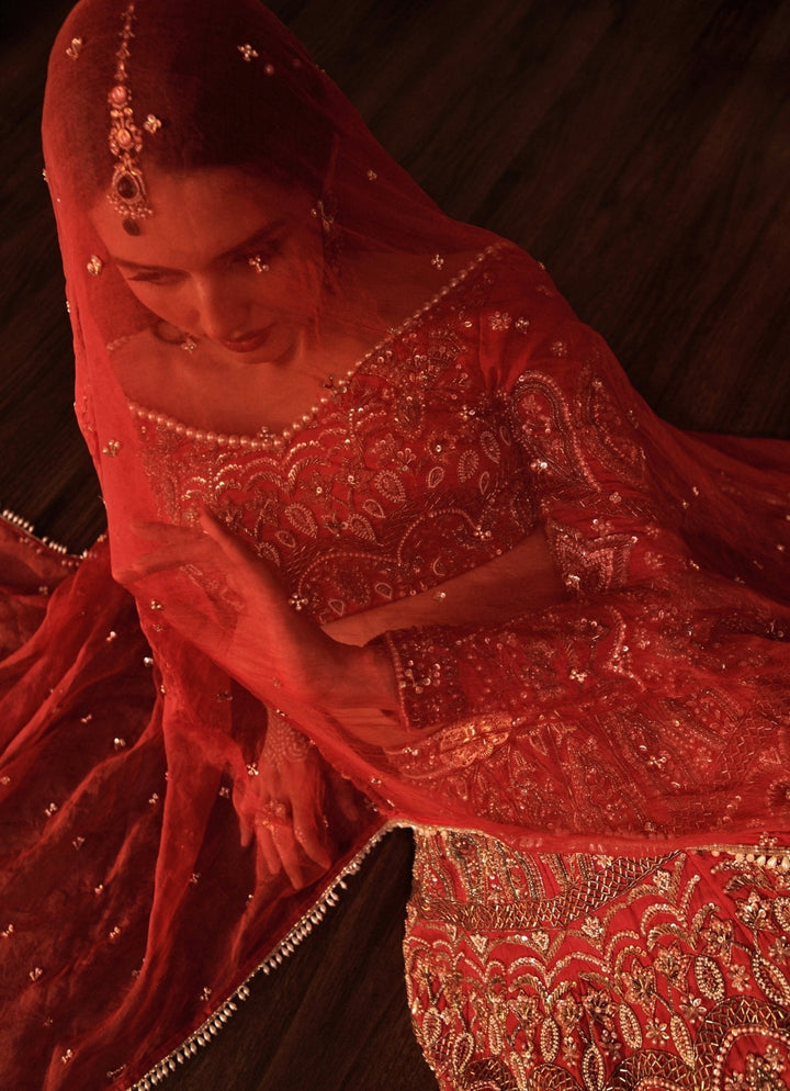 Regal Red Antique Gold Embroidered Lehenga Set Jigar and Nikita - Fabilicious Fashion