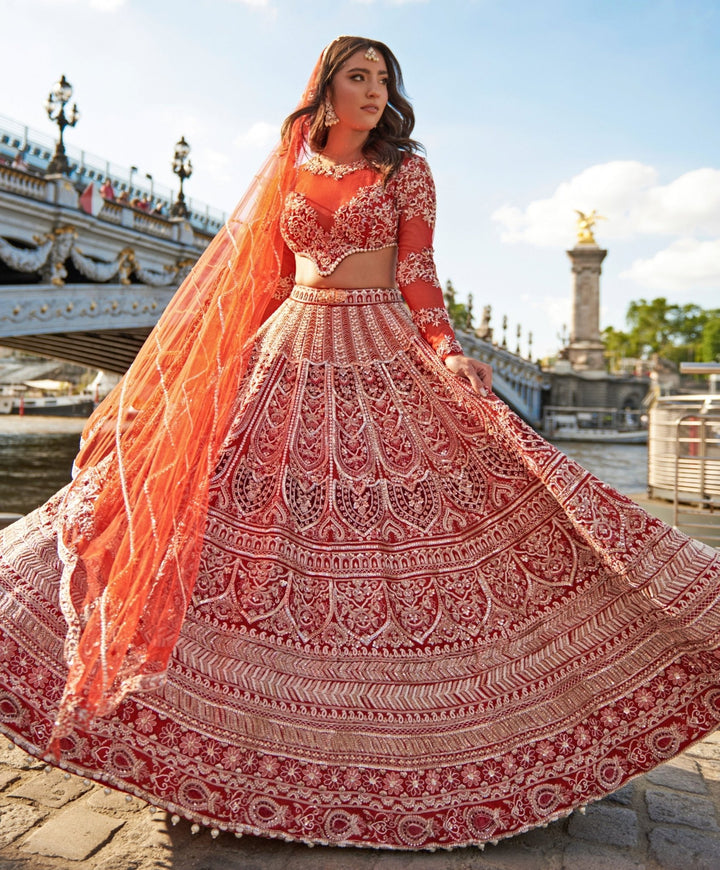 Regal Red Embroidered Bridal Silk Lehenga Set Jigar and Nikita - Fabilicious Fashion
