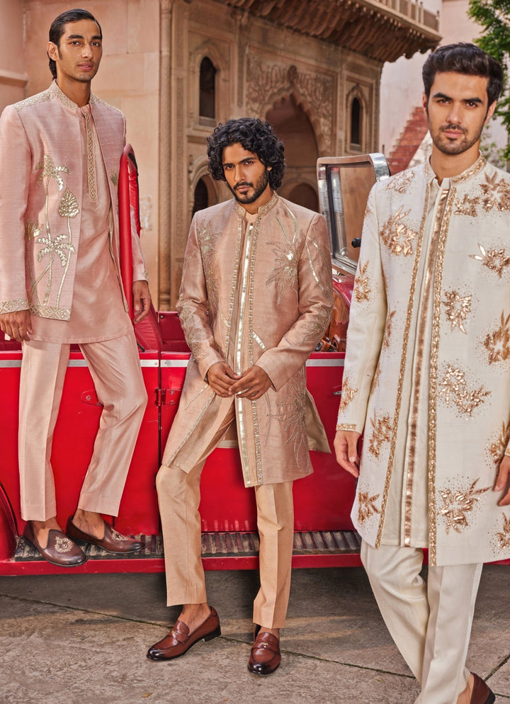 Rose Brown Applique Sherwani Set Contrast By Parth - Fabilicious Fashion