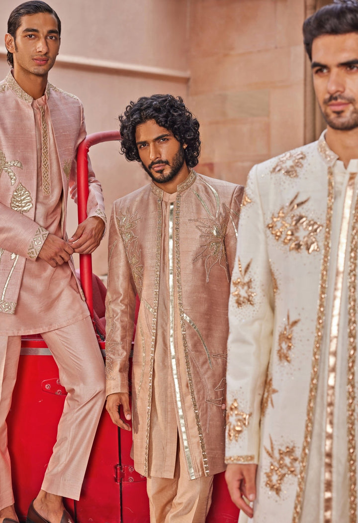 Rose Brown Applique Sherwani Set Contrast By Parth - Fabilicious Fashion