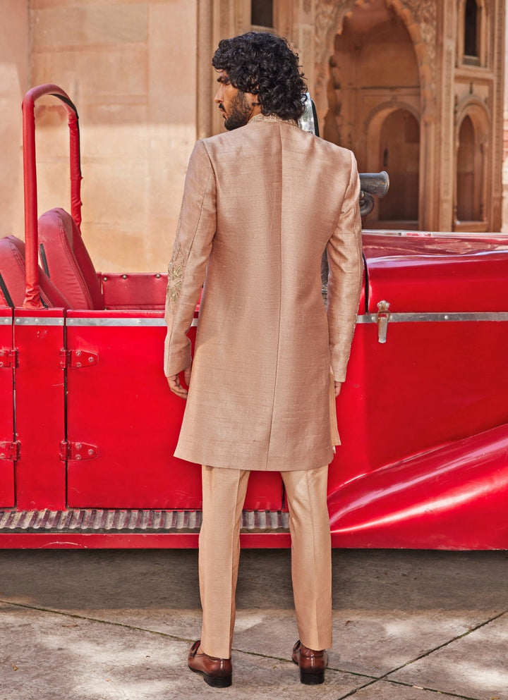 Rose Brown Applique Sherwani Set Contrast By Parth - Fabilicious Fashion