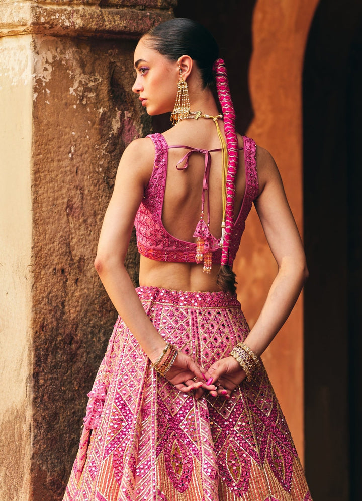 Rose Pink Organza Lehenga Set Angad Singh - Fabilicious Fashion
