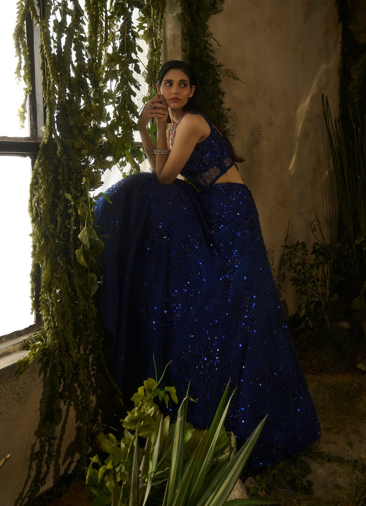 Royal Blue Sequinned Lehenga Set Parul Gandhi - Fabilicious Fashion