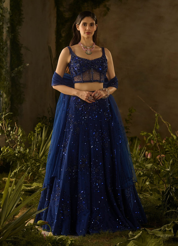 Royal Blue Sequinned Lehenga Set Parul Gandhi - Fabilicious Fashion