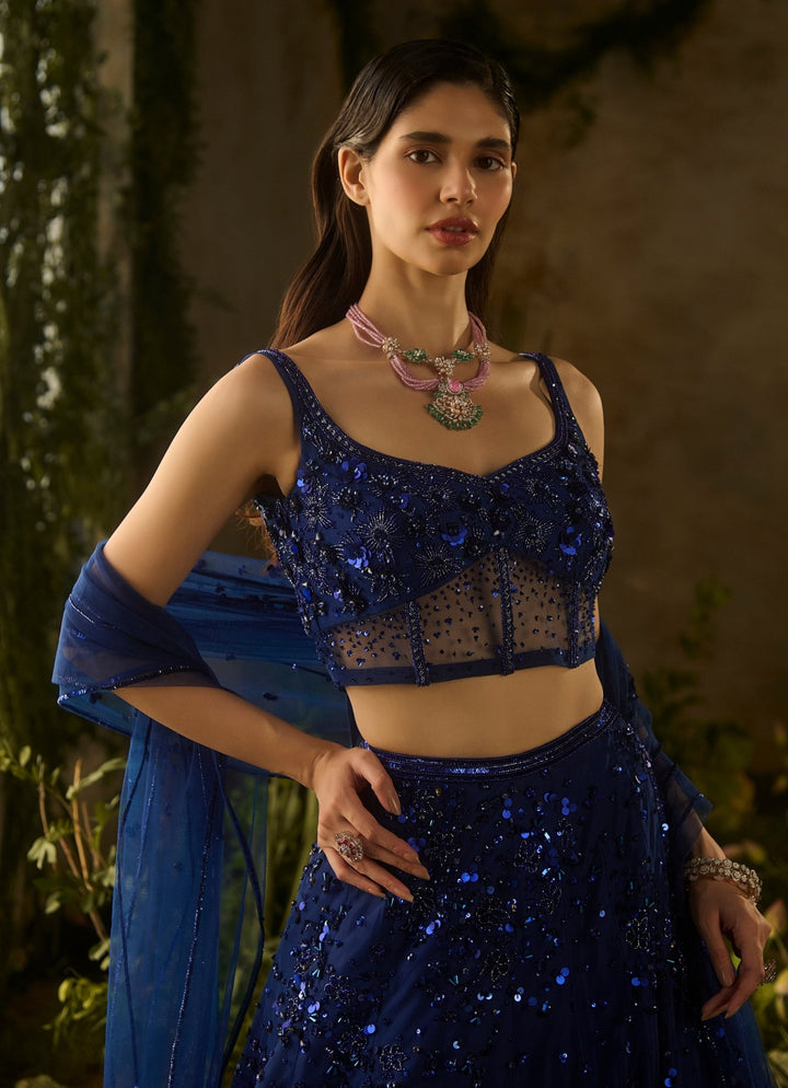 Royal Blue Sequinned Lehenga Set Parul Gandhi - Fabilicious Fashion