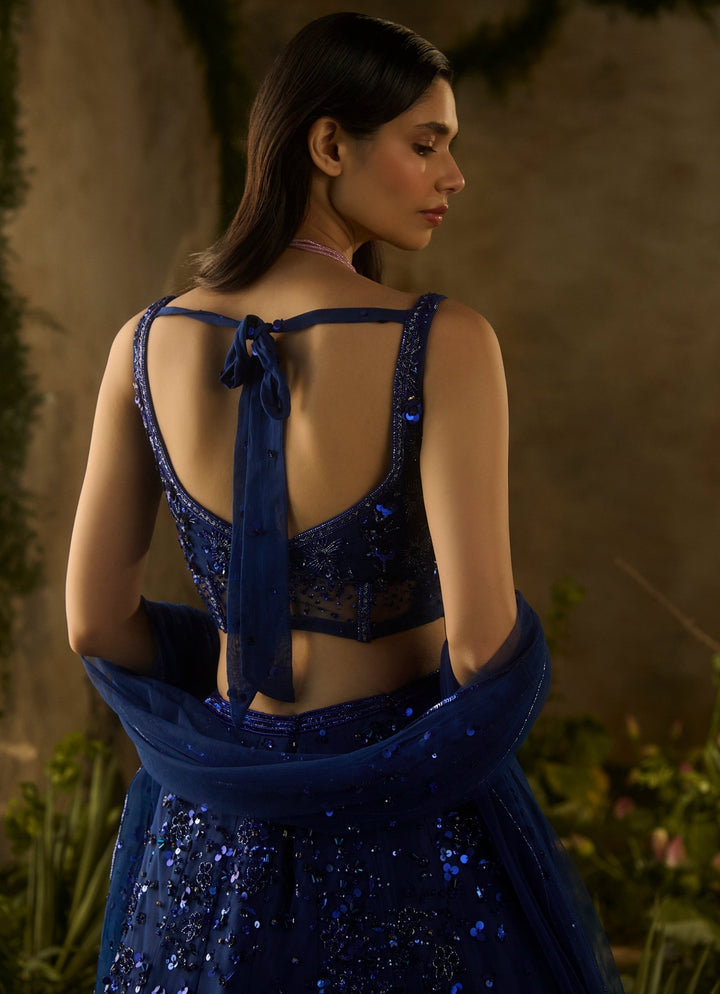 Royal Blue Sequinned Lehenga Set Parul Gandhi - Fabilicious Fashion