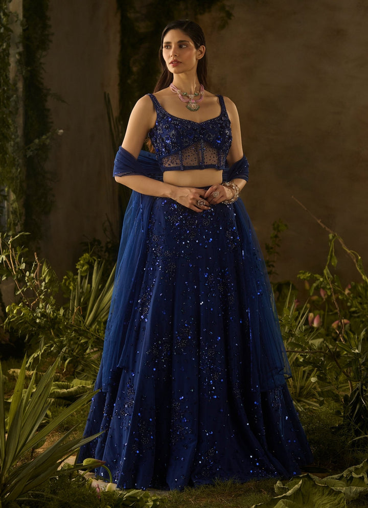Royal Blue Sequinned Lehenga Set Parul Gandhi - Fabilicious Fashion