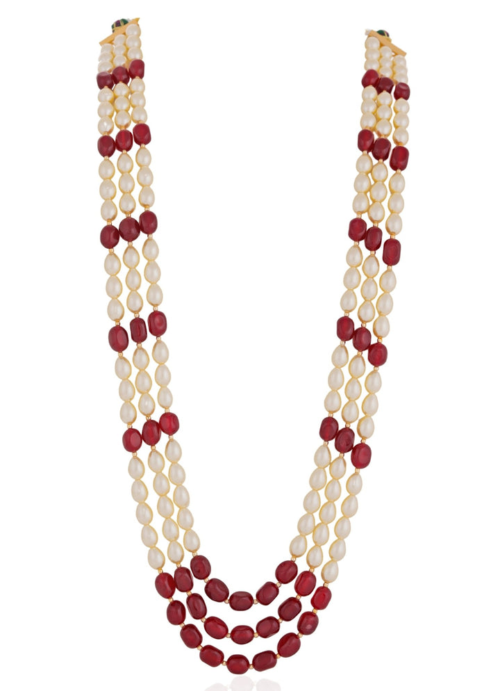 Ruby And Pearl Beaded Necklace Riana by Shikha Jindal - Fabilicious Fashion