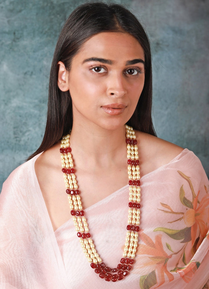 Ruby And Pearl Beaded Necklace Riana by Shikha Jindal - Fabilicious Fashion