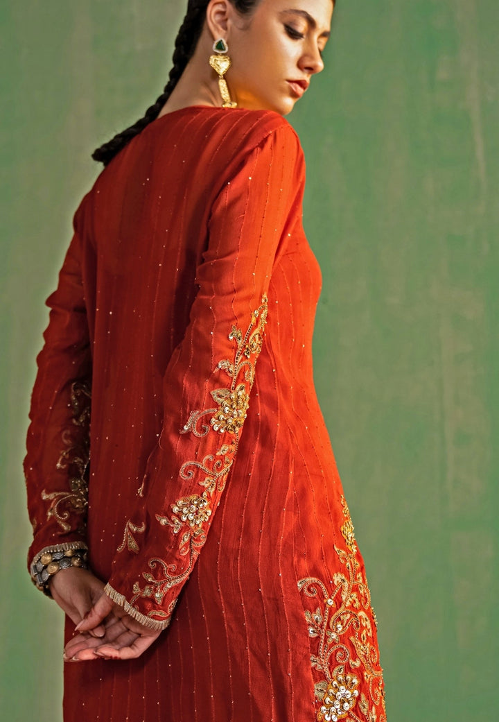 Rust Embroidered Georgette Kurta Sharara Set Studio Bagechaa - Fabilicious Fashion