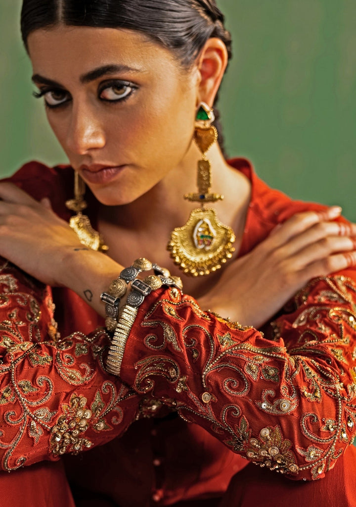 Rust Embroidered Georgette Kurta Sharara Set Studio Bagechaa - Fabilicious Fashion