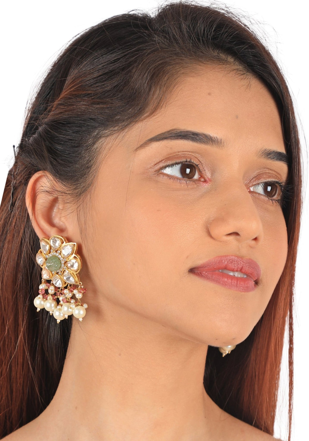 Sea Green and Pearl Statement Earrings Riana by Shikha Jindal - Fabilicious Fashion