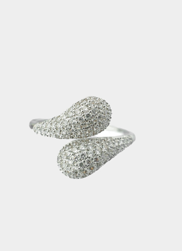 Silver Plated Dual Teardrop Zircon Ring Vivinia by Vidhi Mehra - Fabilicious Fashion