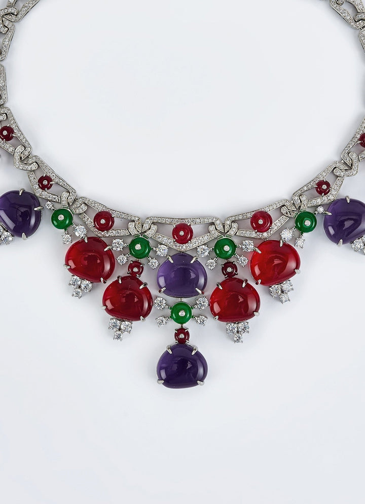 Silver Plated Multi Contemporary Short Necklace Vivinia by Vidhi Mehra - Fabilicious Fashion