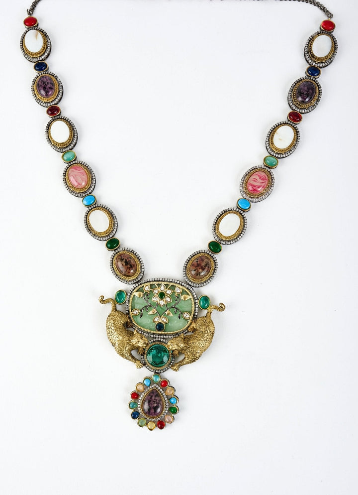 Silver Plated Multi Kundan And Polki Long Necklace Set Vivinia by Vidhi Mehra - Fabilicious Fashion