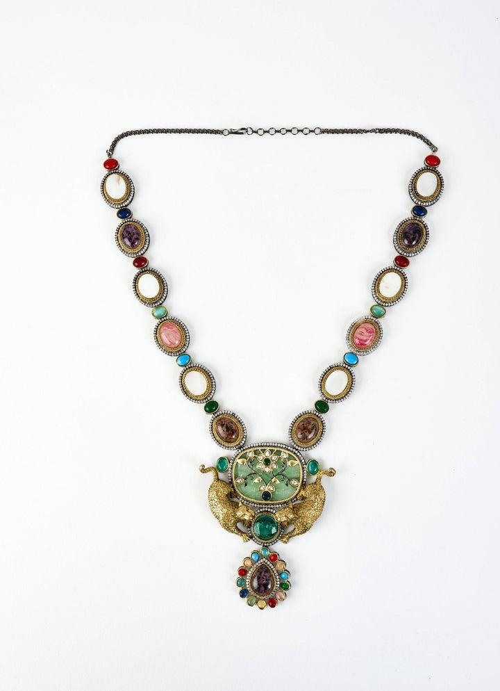 Silver Plated Multi Kundan And Polki Long Necklace Set Vivinia by Vidhi Mehra - Fabilicious Fashion