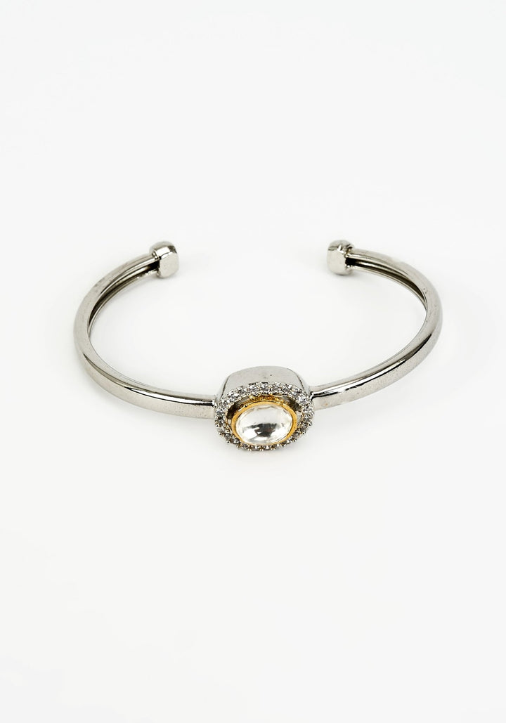 Silver Plated Oval Zircon And Crystal Kada Vivinia by Vidhi Mehra - Fabilicious Fashion