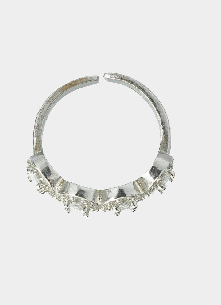 Silver Plated White Oval Cut Zircon Ring Vivinia by Vidhi Mehra - Fabilicious Fashion