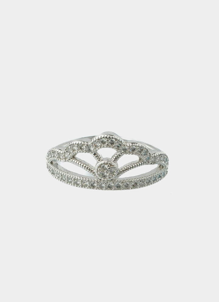 Silver Plated White Tiara Zircon Ring Vivinia by Vidhi Mehra - Fabilicious Fashion