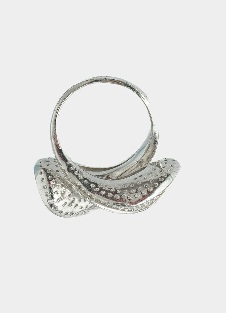 Silver Plated White Wave Design Zircon Ring Vivinia by Vidhi Mehra - Fabilicious Fashion