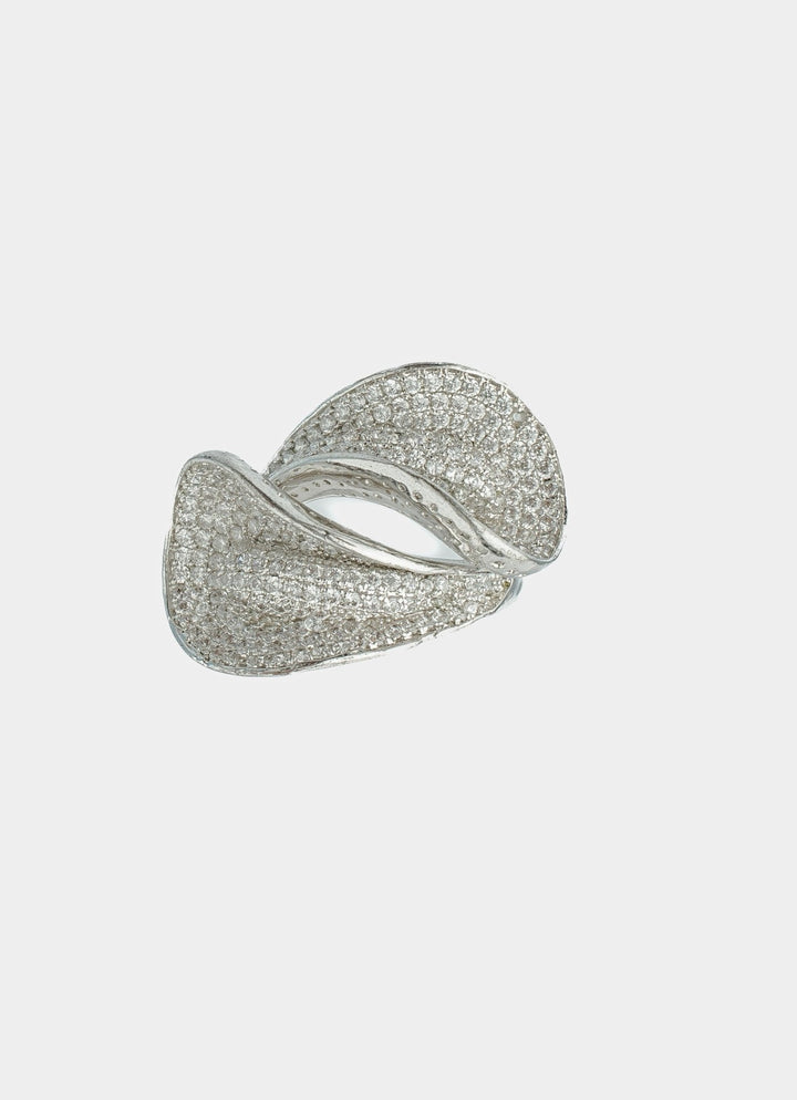 Silver Plated White Wave Design Zircon Ring Vivinia by Vidhi Mehra - Fabilicious Fashion