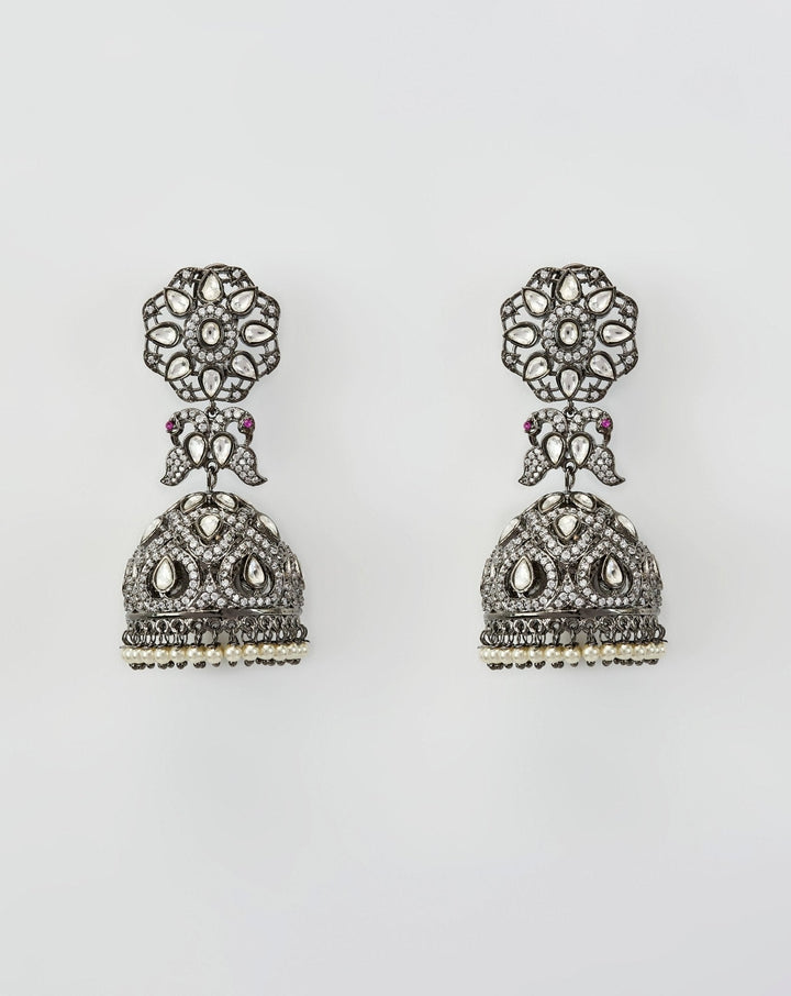 Silver Plated Zircon Jhumkas Earrings Vivinia by Vidhi Mehra - Fabilicious Fashion