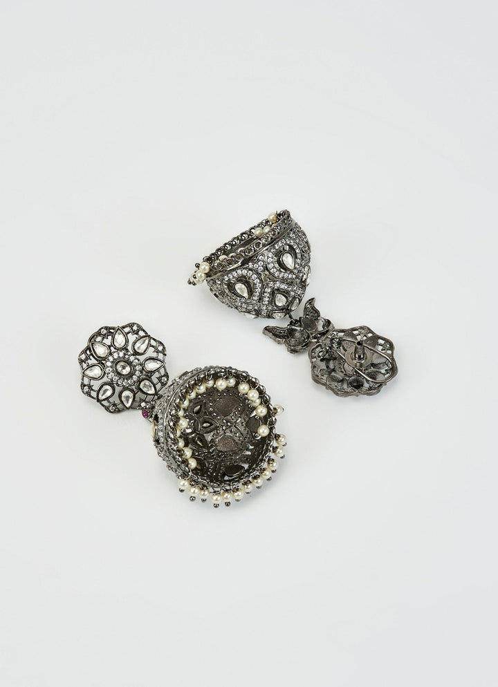Silver Plated Zircon Jhumkas Earrings Vivinia by Vidhi Mehra - Fabilicious Fashion