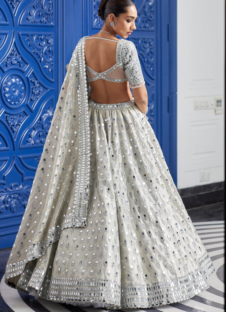 Silver Shimmer Mirror Embroidered Organza Lehenga With Classic Blouse Vvani By Vani Vats - Fabilicious Fashion