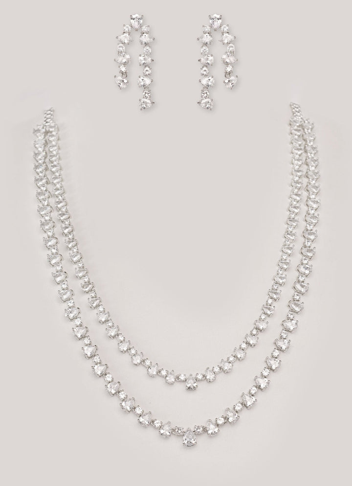 Two Line Faux Diamond Necklace Set Zevar by Geeta - Fabilicious Fashion