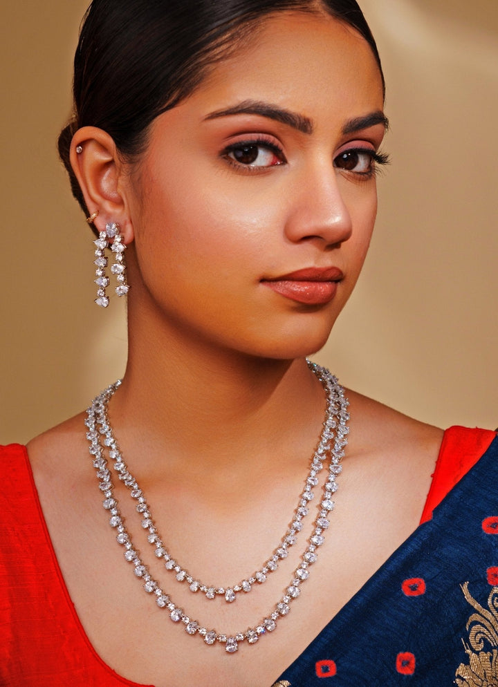 Two Line Faux Diamond Necklace Set Zevar by Geeta - Fabilicious Fashion