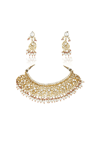 Whiite Small Stone Oval Motives Necklace Set Riana by Shikha Jindal - Fabilicious Fashion