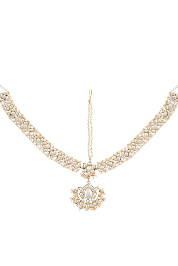 White Big Stone Mathapatti Riana by Shikha Jindal - Fabilicious Fashion