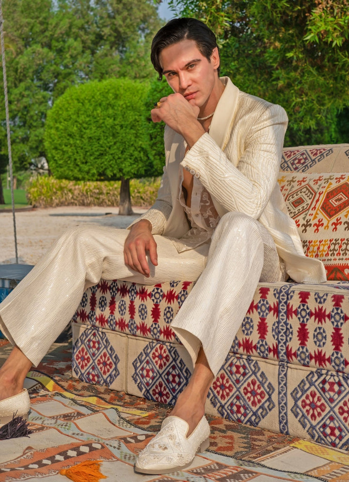 White Embroidered Tuxedo Set Jigar and Nikita - Fabilicious Fashion