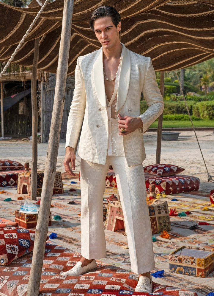 White Embroidered Tuxedo Set Jigar and Nikita - Fabilicious Fashion