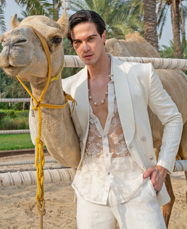 White Embroidered Tuxedo Set Jigar and Nikita - Fabilicious Fashion