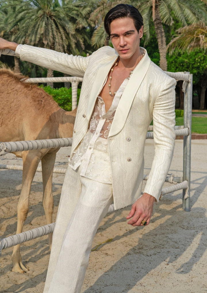 White Embroidered Tuxedo Set Jigar and Nikita - Fabilicious Fashion