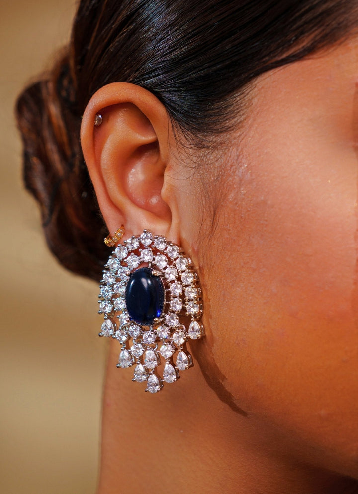 White Finish Diamond And Blue Pendant Necklace Set Zevar by Geeta - Fabilicious Fashion