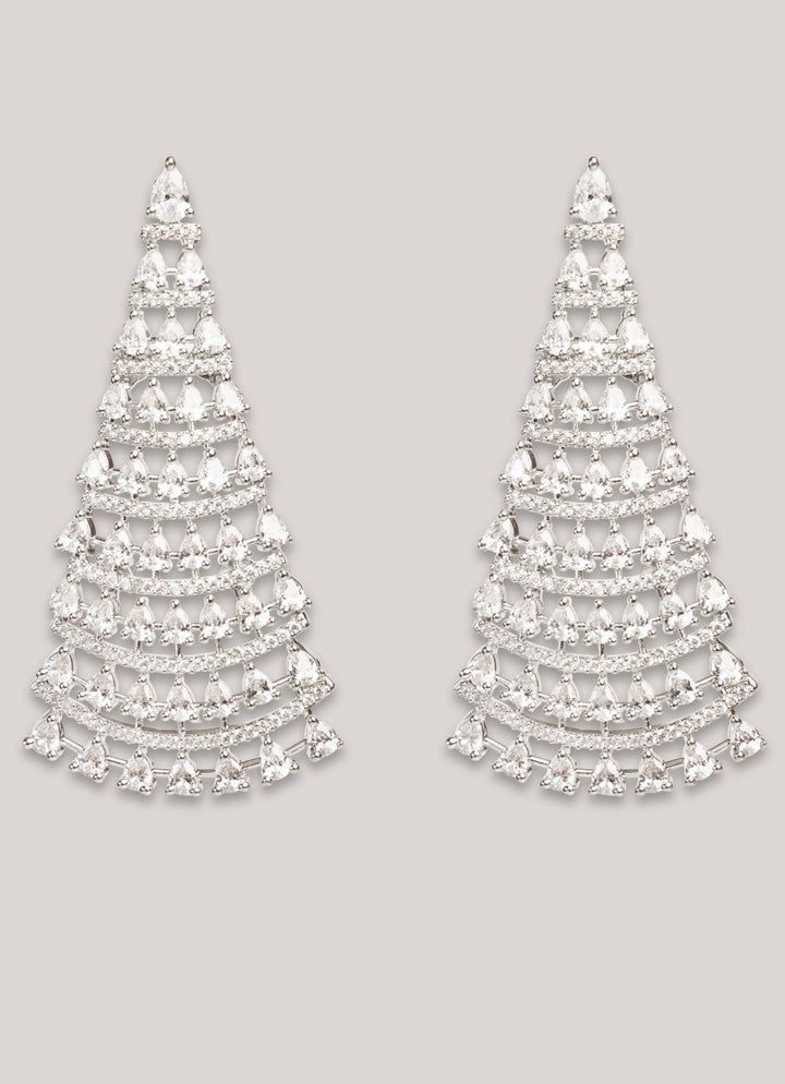 White Finish Diamond Dangler Earrings Zevar by Geeta - Fabilicious Fashion