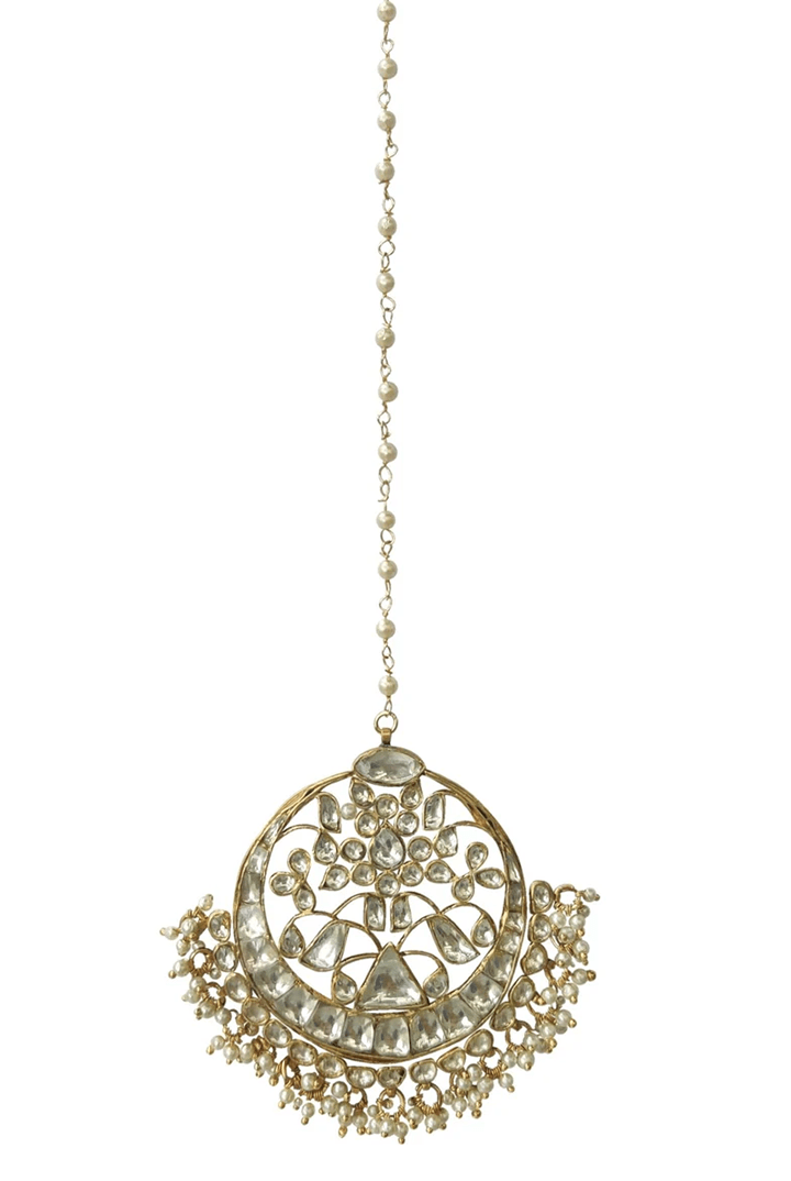 White Tikka With Triangle Centre Piece And Pearl Riana by Shikha Jindal - Fabilicious Fashion