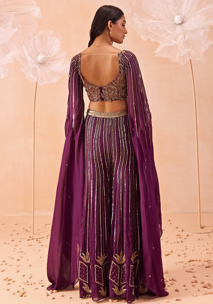 Wine Embroidered Pant Set Parul Gandhi - Fabilicious Fashion